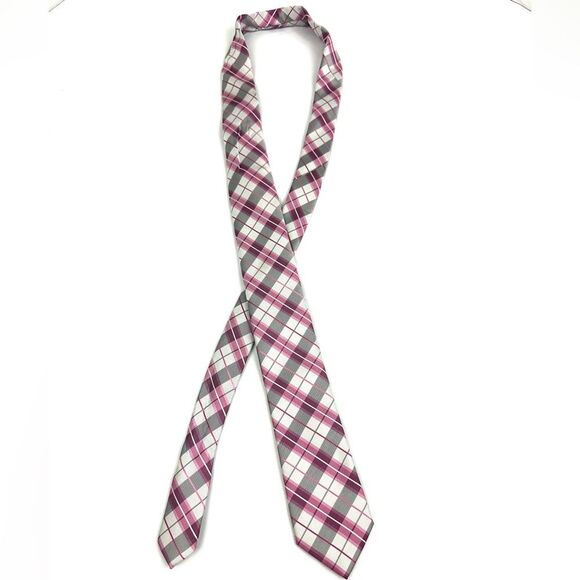 J. Ferrar Pink and Gray Plaid Men's Tie / Necktie - Picture 1 of 9
